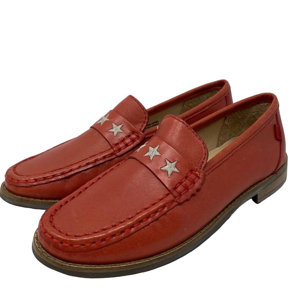 Kids Marc Joseph red leather slip on loafers star dress shoes sz 1 1/2 NWOT